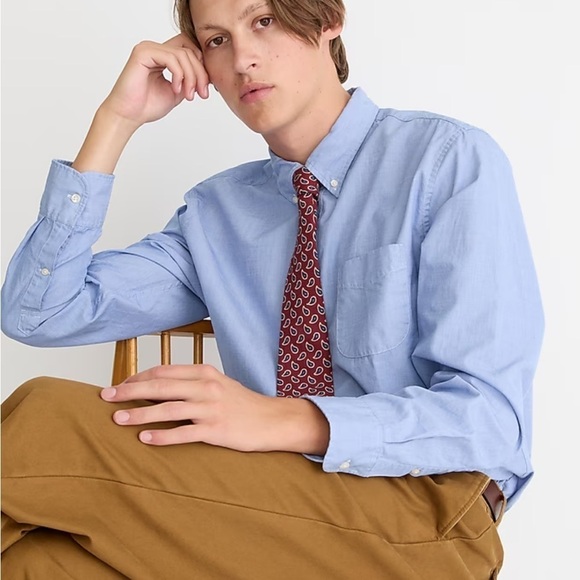 J crew waterfall chambray Slim Secret Wash cotton poplin shirt - Picture 1 of 5